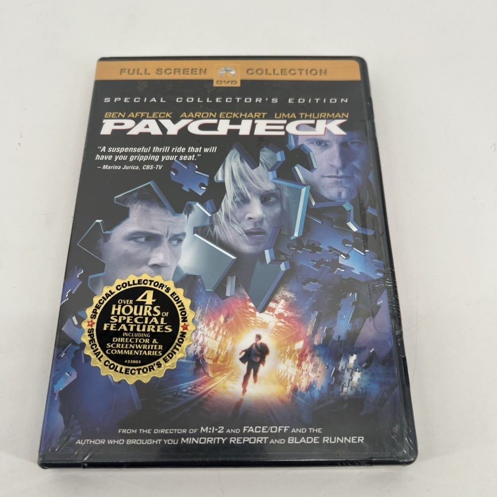 Paycheck (DVD 2004 Full Frame) New Sealed Ben Affleck Deleted Scenes Commentary